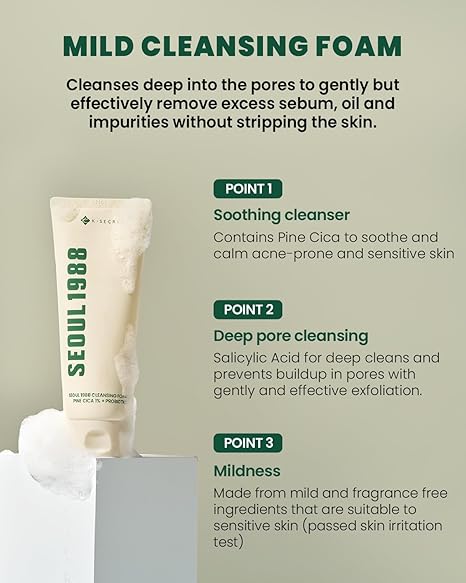 SEOUL 1988 cleansing Foam: Pine Cica 1% + Probiotics (150ml)