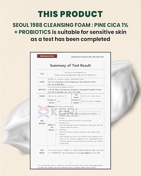 SEOUL 1988 cleansing Foam: Pine Cica 1% + Probiotics (150ml)
