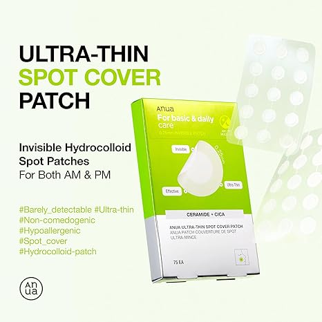 Anua Ultra-Thin Spot Cover Patch Invisible Hydrocolloid Acne Patches, Soothes & Reduces Breakouts