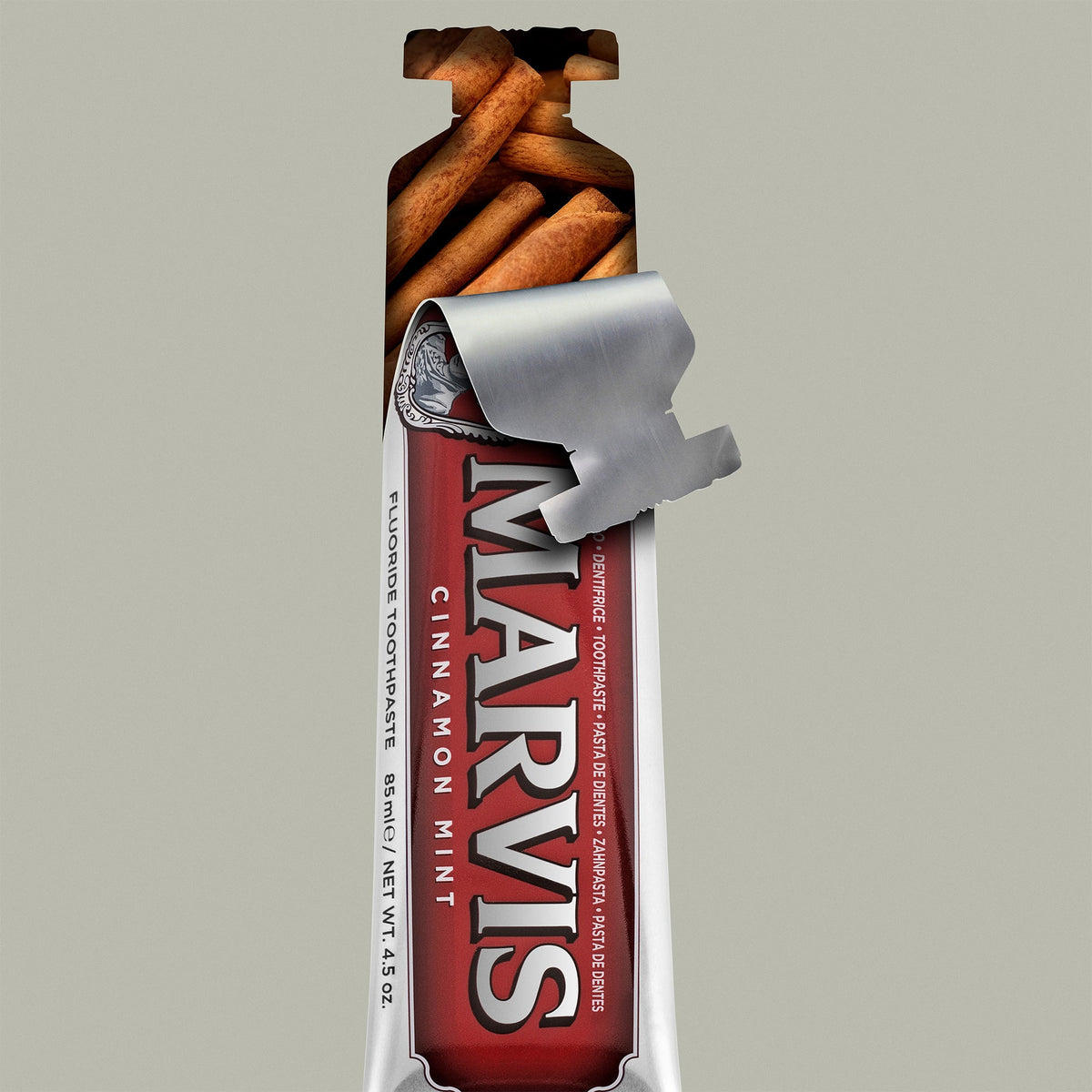 Marvis Cinnamon Mint Toothpaste with cinnamon sticks