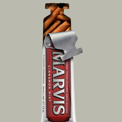 Marvis Cinnamon Mint Toothpaste with cinnamon sticks