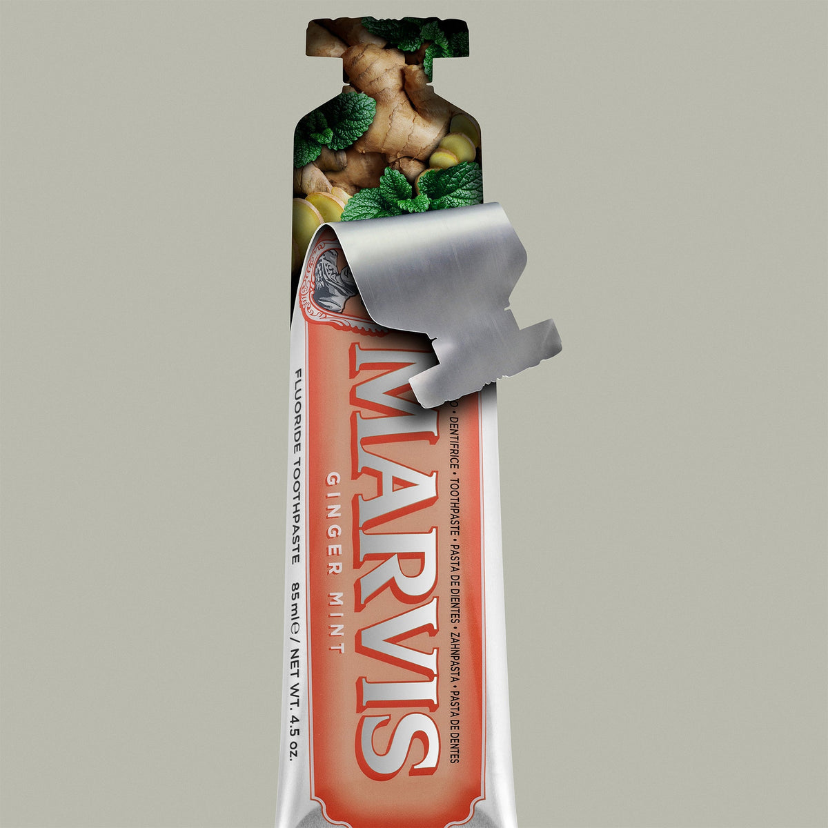 Marvis Ginger Mint Toothpaste with fresh ginger and mint