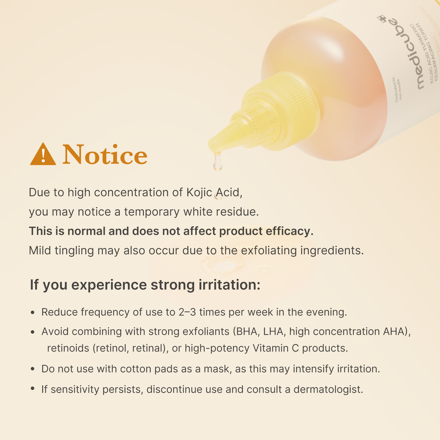 Medicube Kojic Acid Turmeric Resurfacing Toner - Usage Notice