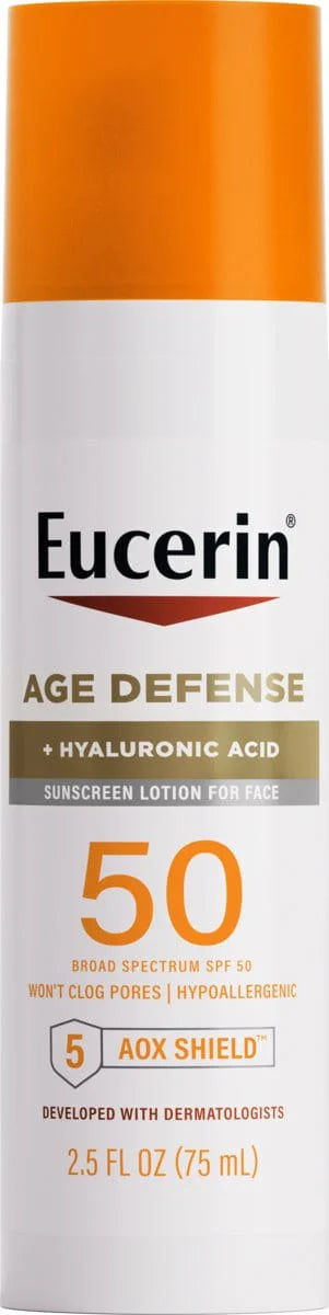 Eucerin Sun Age Defense SPF 50 Face Sunscreen Lotion with Hyaluronic Acid