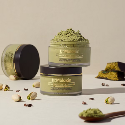 Dr. Melaxin Dubai Peptide Clay Mask 100g - multiple jars with pistachios