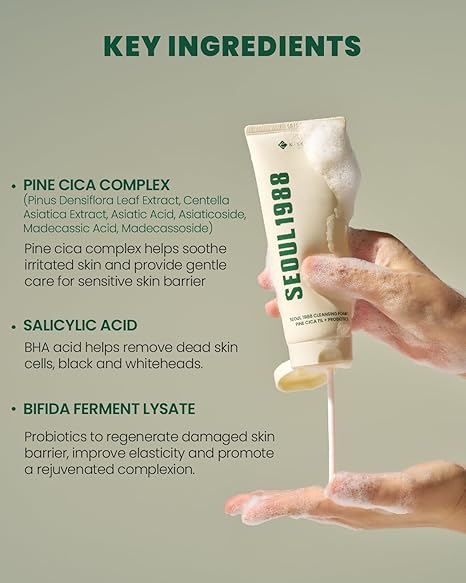 SEOUL 1988 cleansing Foam: Pine Cica 1% + Probiotics (150ml)