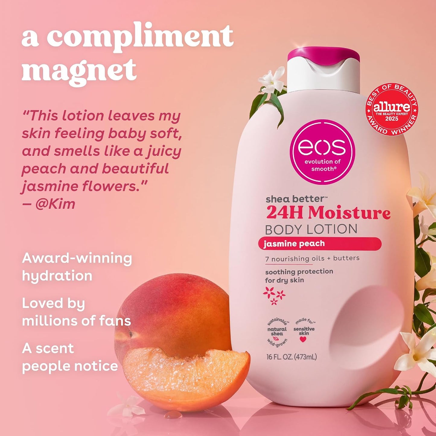 EOS - 24H Moisture Body Lotion, Jasmine Peach,(473 ml)