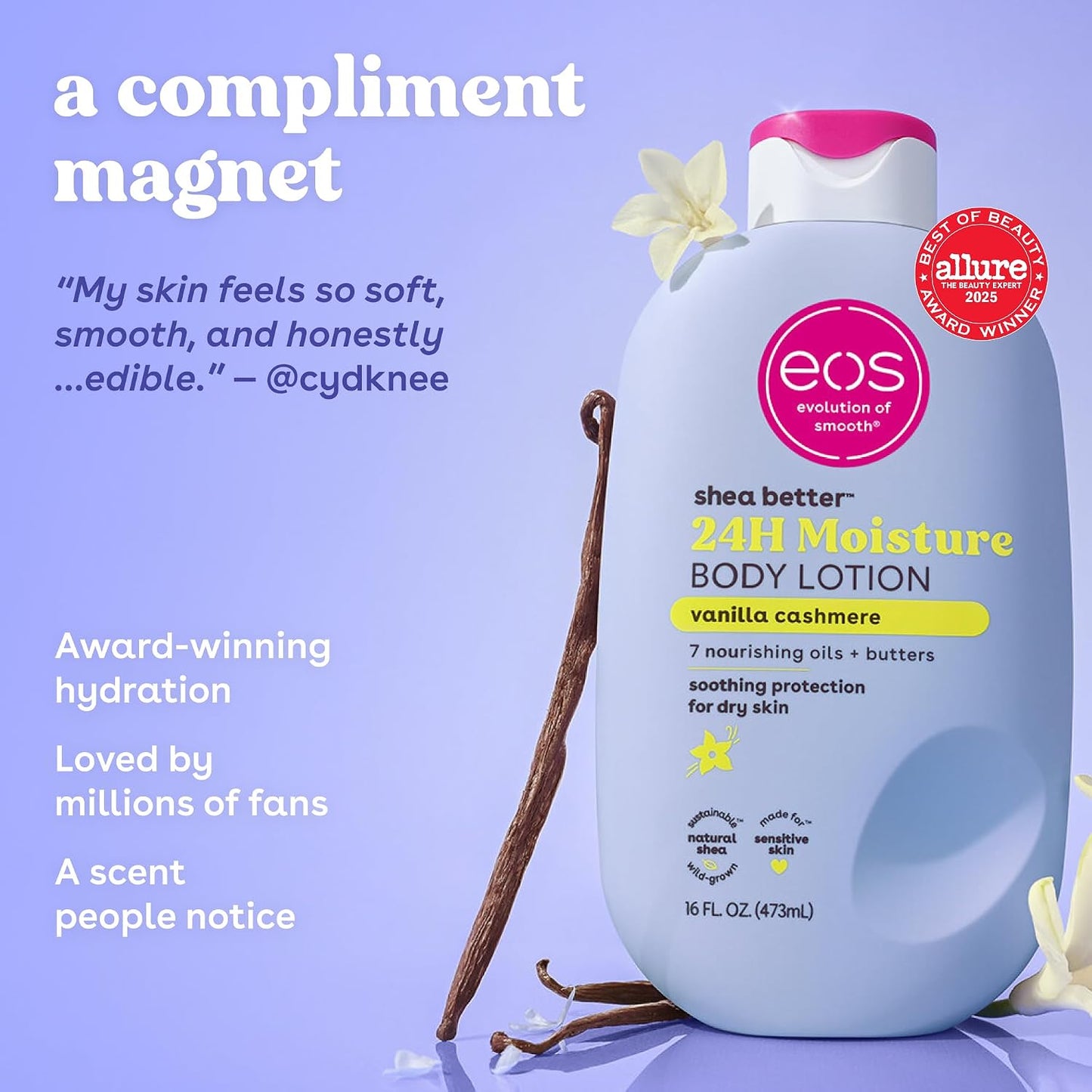 EOS - 24H Moisture Body Lotion, Vanilla Cashmere ,(473 ml)