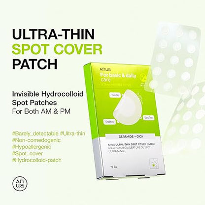 Anua Ultra-Thin Spot Cover Patch Invisible Hydrocolloid Acne Patches, Soothes & Reduces Breakouts