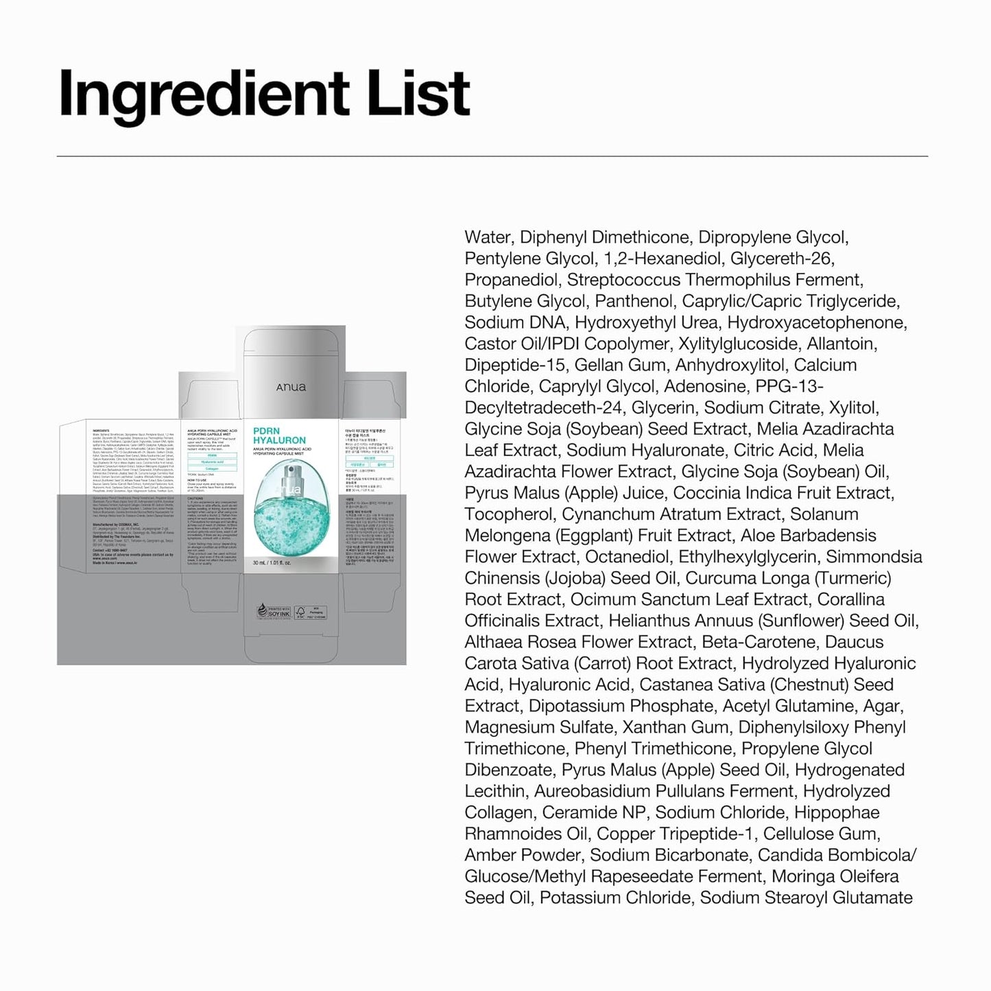 Anua PDRN Hyaluronic Acid Hydrating Capsule Mist (30ml)