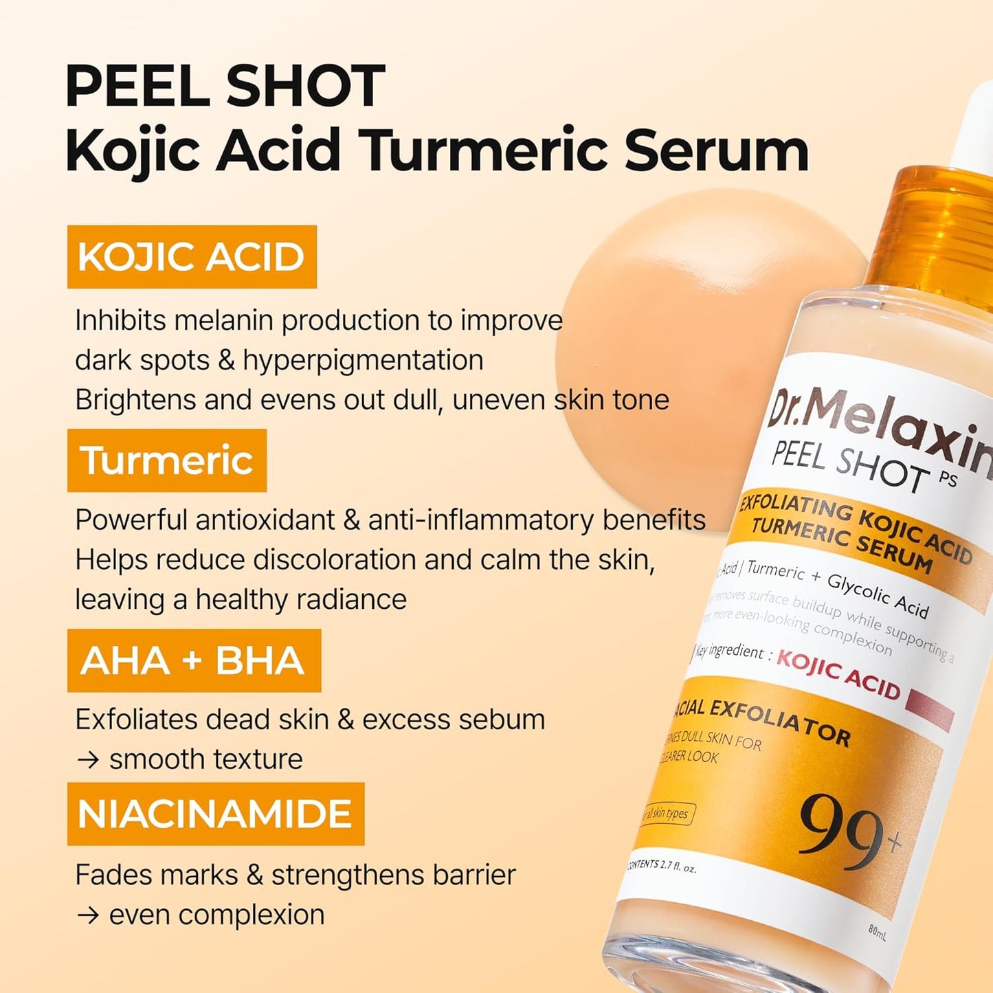 Peel Shot Exfoliating Kojic Acid Turmeric Serum – 80ml