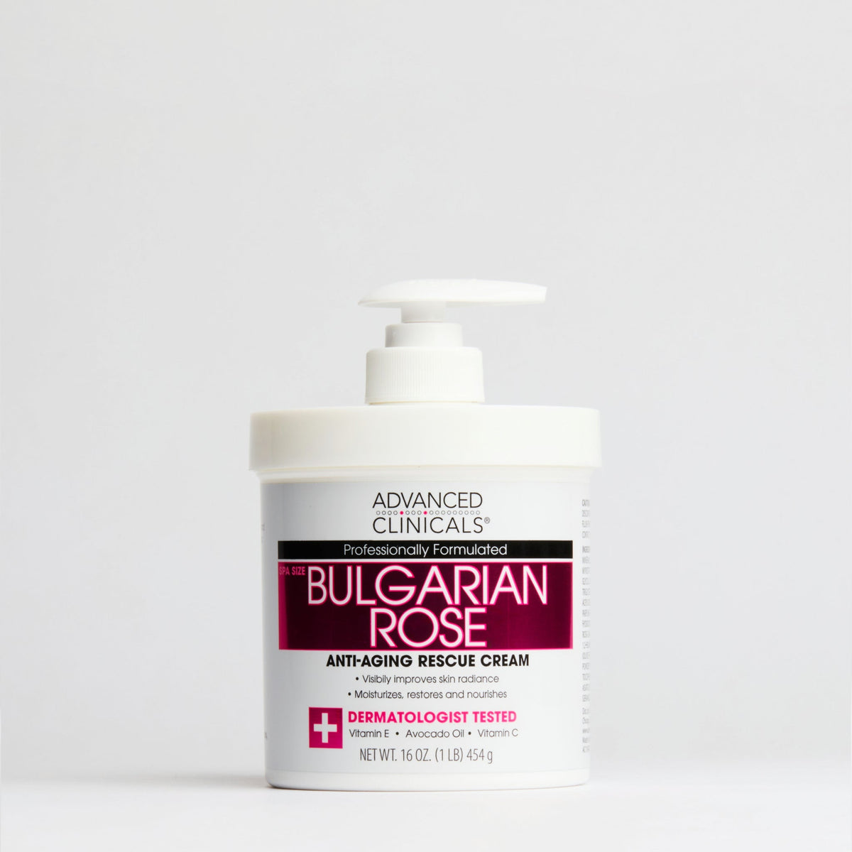 Advanced Clinicals Anti-Aging Rescue Cream Bulgarian Rose, 454g jar