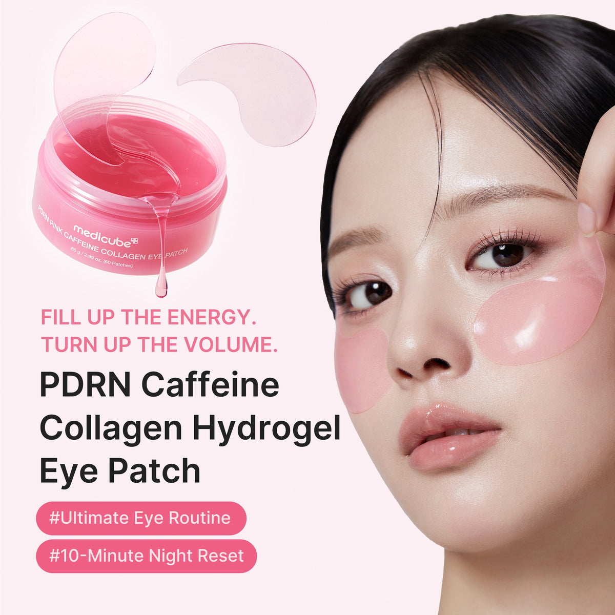 Medicube PDRN Caffeine Collagen Hydrogel Eye Patch worn under the eye