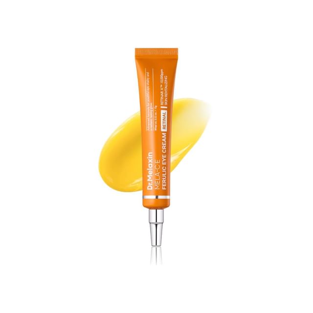 Dr.Melaxin Mela-CE Ferulic Eye Cream 15g tube with cream swatch